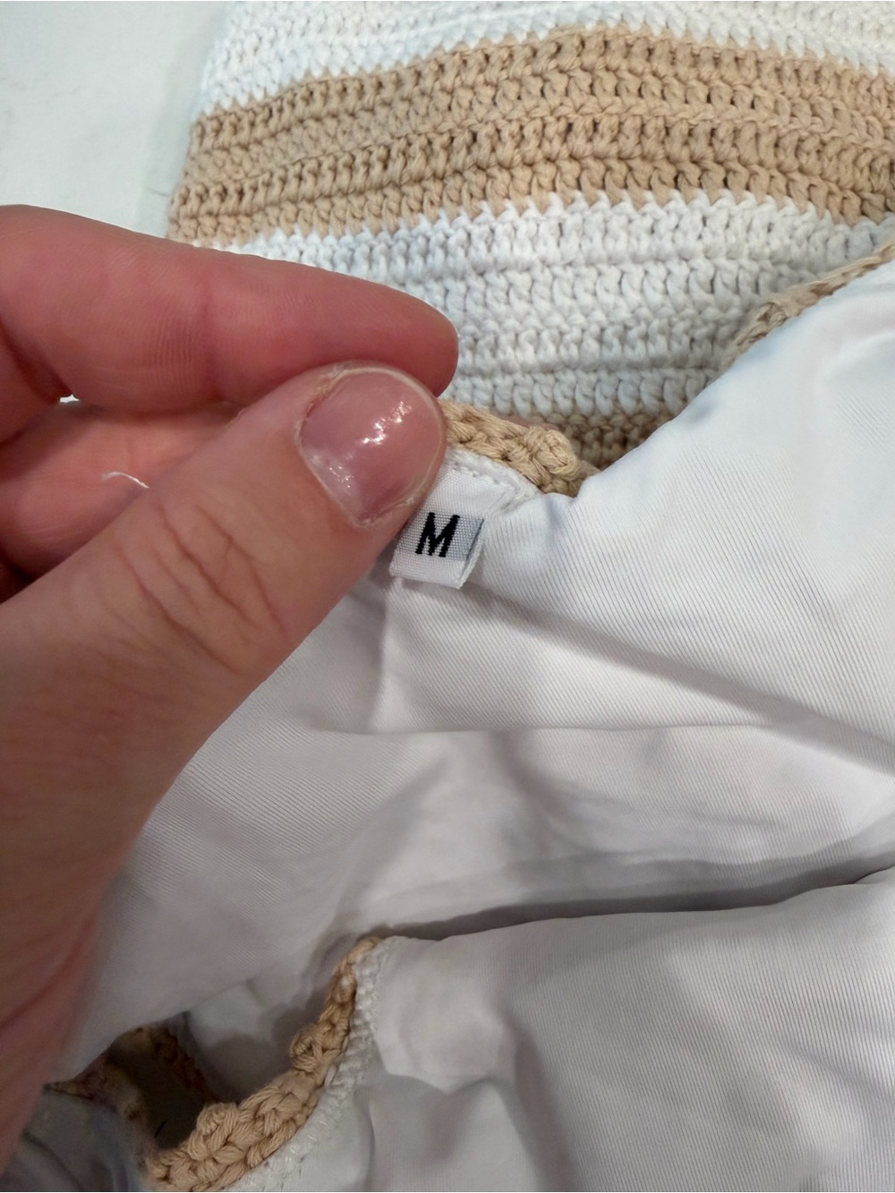 Striped Crochet Bikini Set in Beige and White - Picture 2 of 3